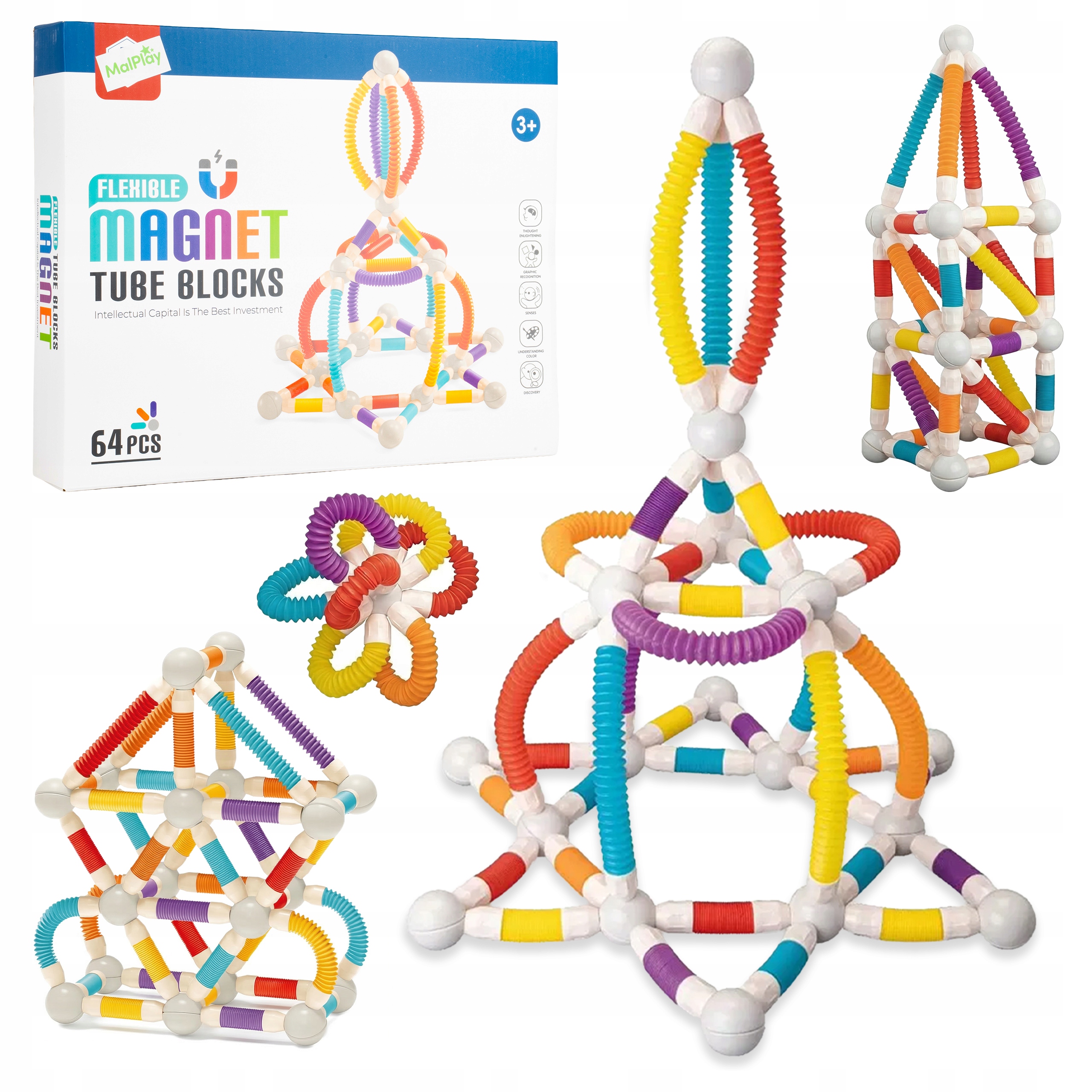 Klocki magnetyczne rurki 66 elementów